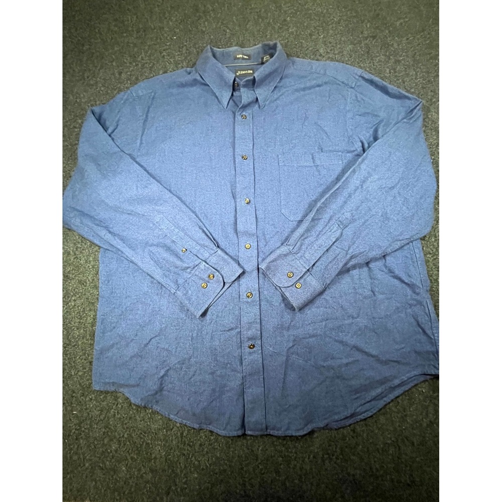 VTG St. John's Bay Jaspe' Twill Shirt Mens XL Blue Cotton Long Sleeve Button Up
